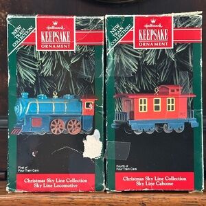 1992 Hallmark Engine & Caboose Train Ornaments - Sky Line Locomotive Collection